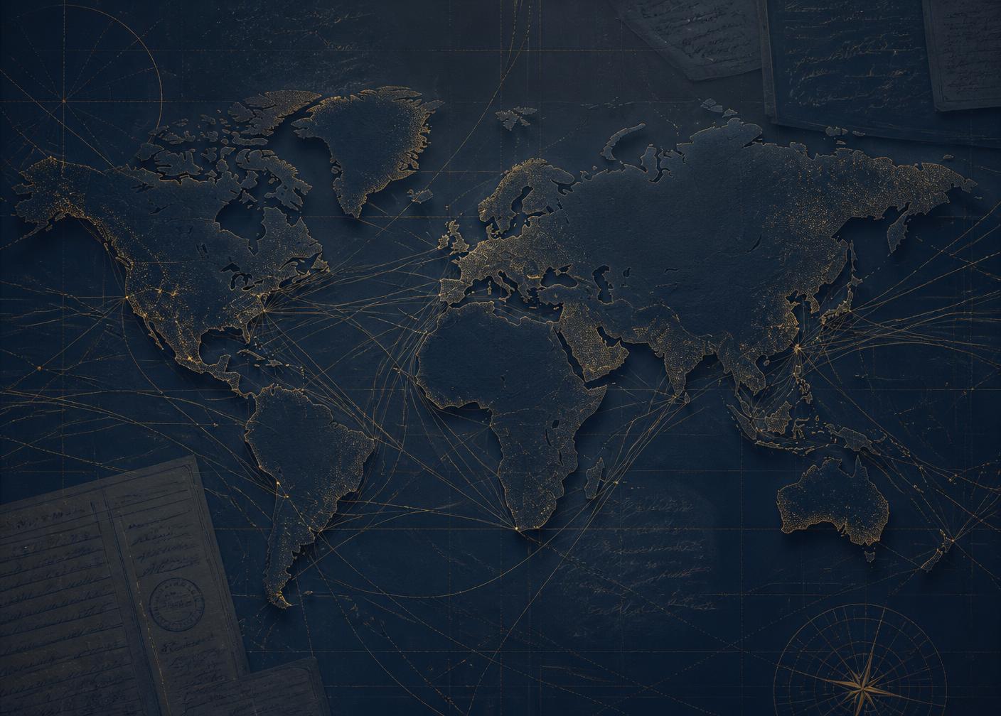 Mapa de rotas internacionais de comércio exterior